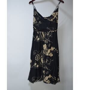 Max Studio Navy Floral Silk Blend Tie Back Spaghetti Strap Dress Size 12 NWT
